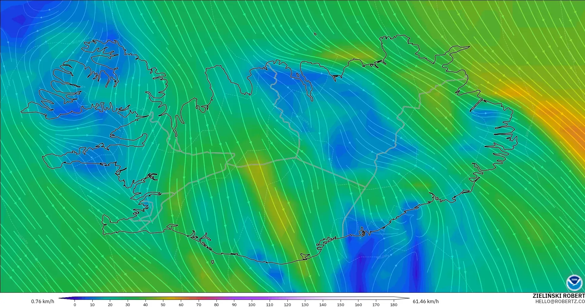 GFS model - İzlanda, 10 m Rüzgâr