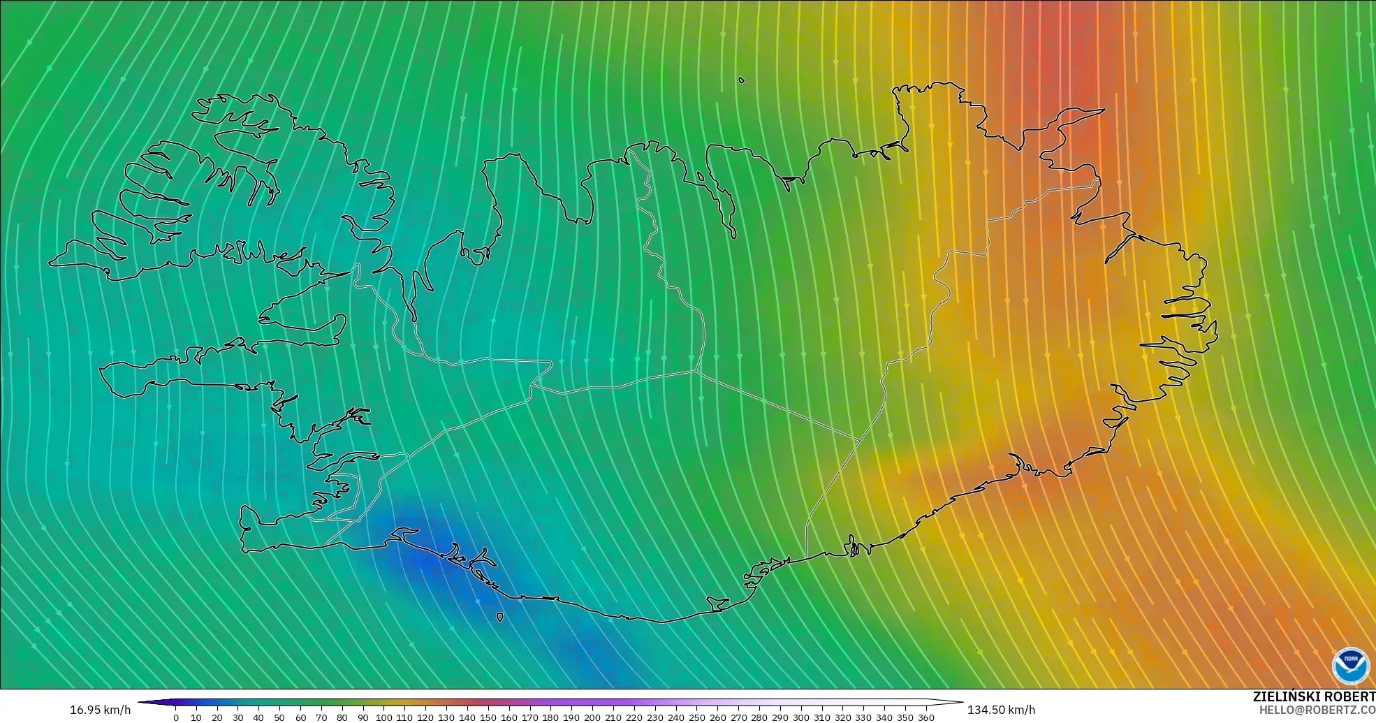 GFS model - İzlanda, 300 hPa Rüzgârı (jet)