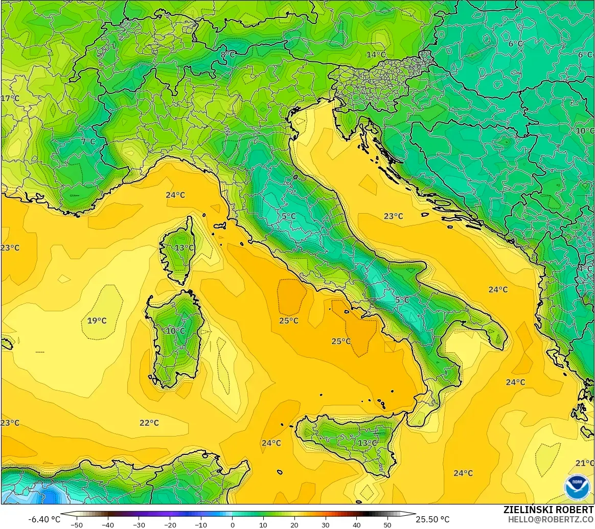 GFS model - İtalya, 2 m Çiy Noktası