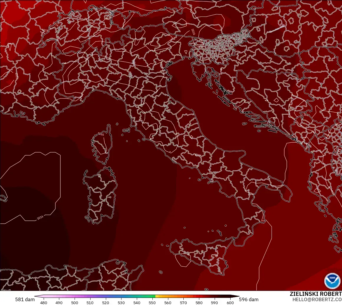 GFS model - İtalya, 500 hPa’da jeopotansiyel yükseklik