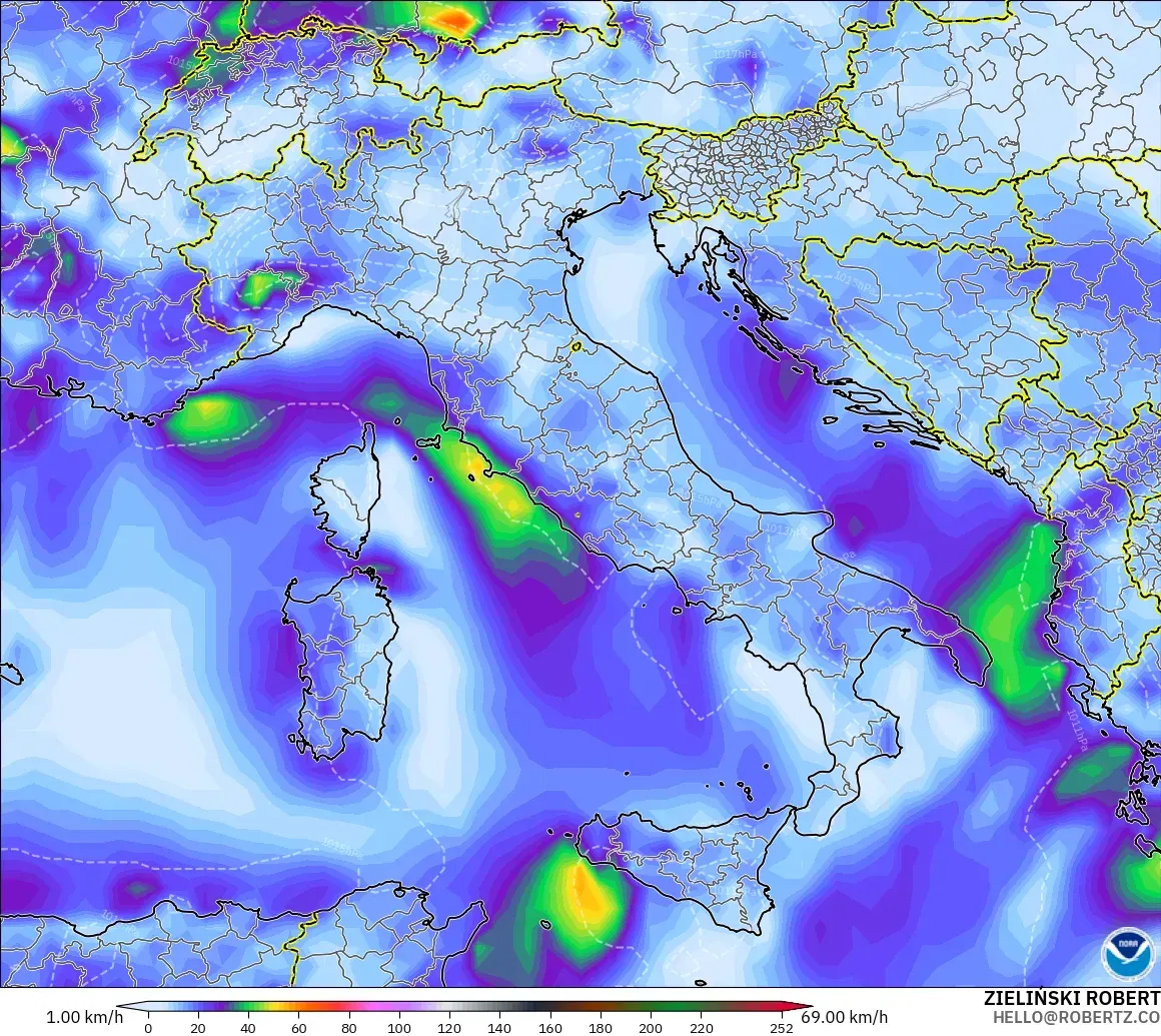 GFS model - İtalya, Rüzgâr Esintileri
