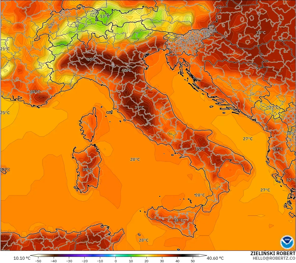 GFS model - İtalya, 2 m Sıcaklık