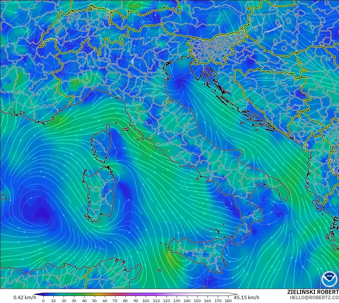 GFS model - İtalya, 10 m Rüzgâr