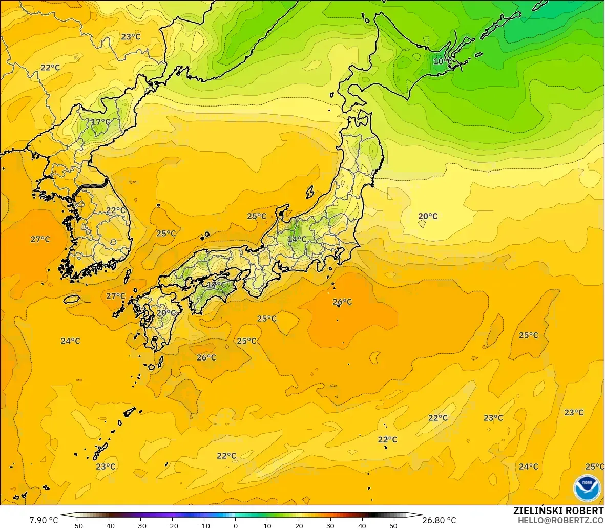 GFS model - Japonya, 2 m Çiy Noktası