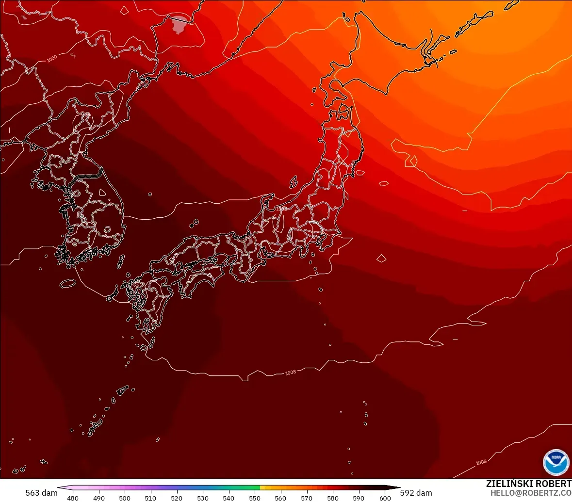 GFS model - Japonya, 500 hPa’da jeopotansiyel yükseklik