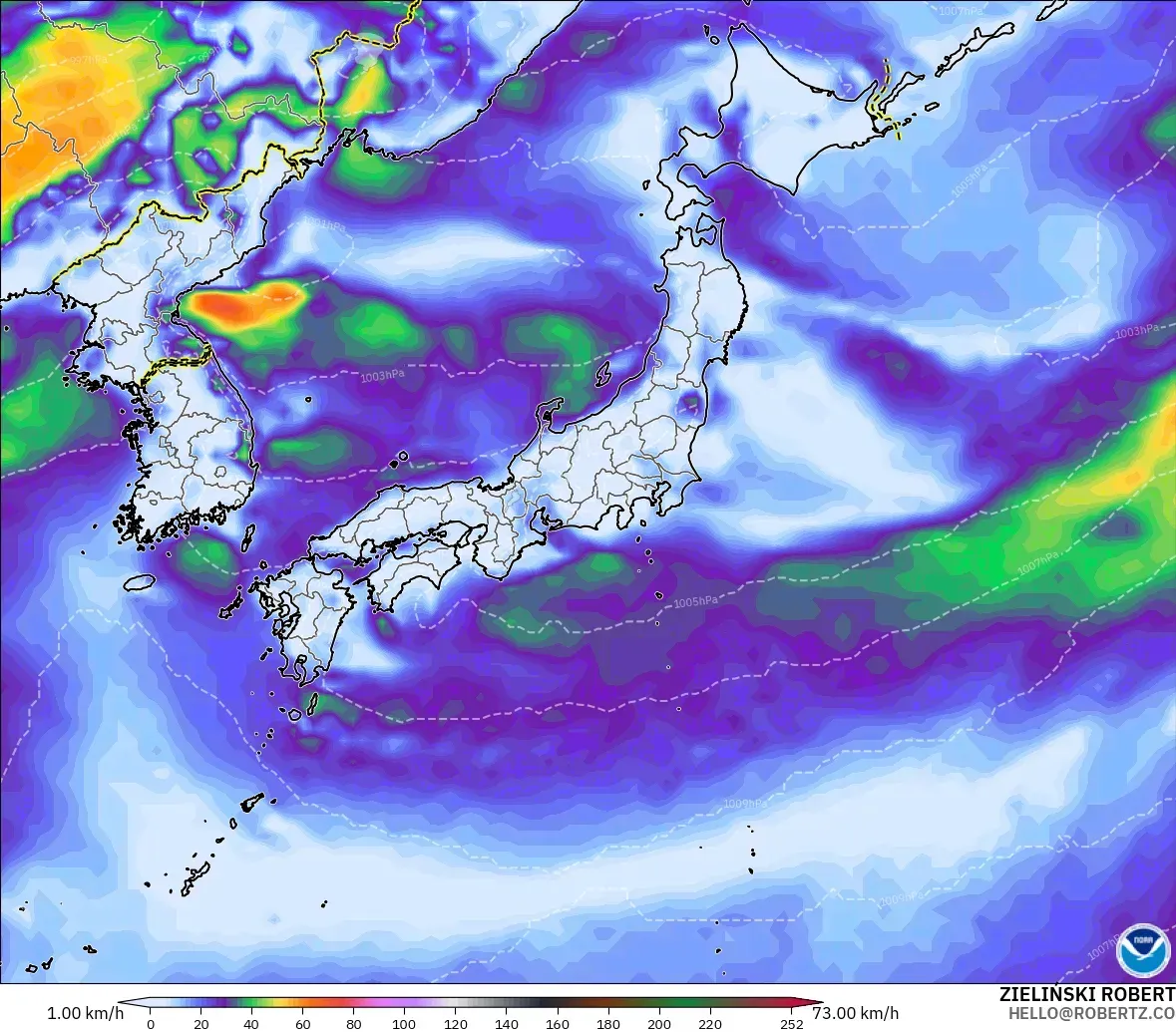 GFS model - Japonya, Rüzgâr Esintileri