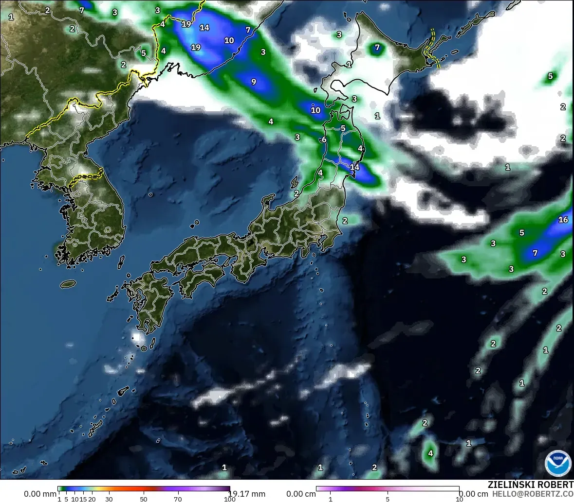 GFS model - Japonya, Yağış, Bulut ve Basınç
