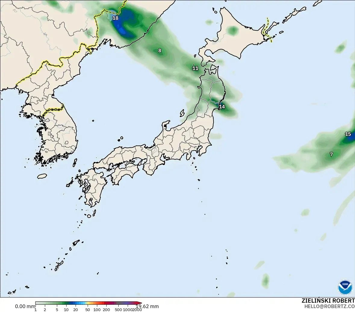 GFS model - Japonya, Yağış Birikimi