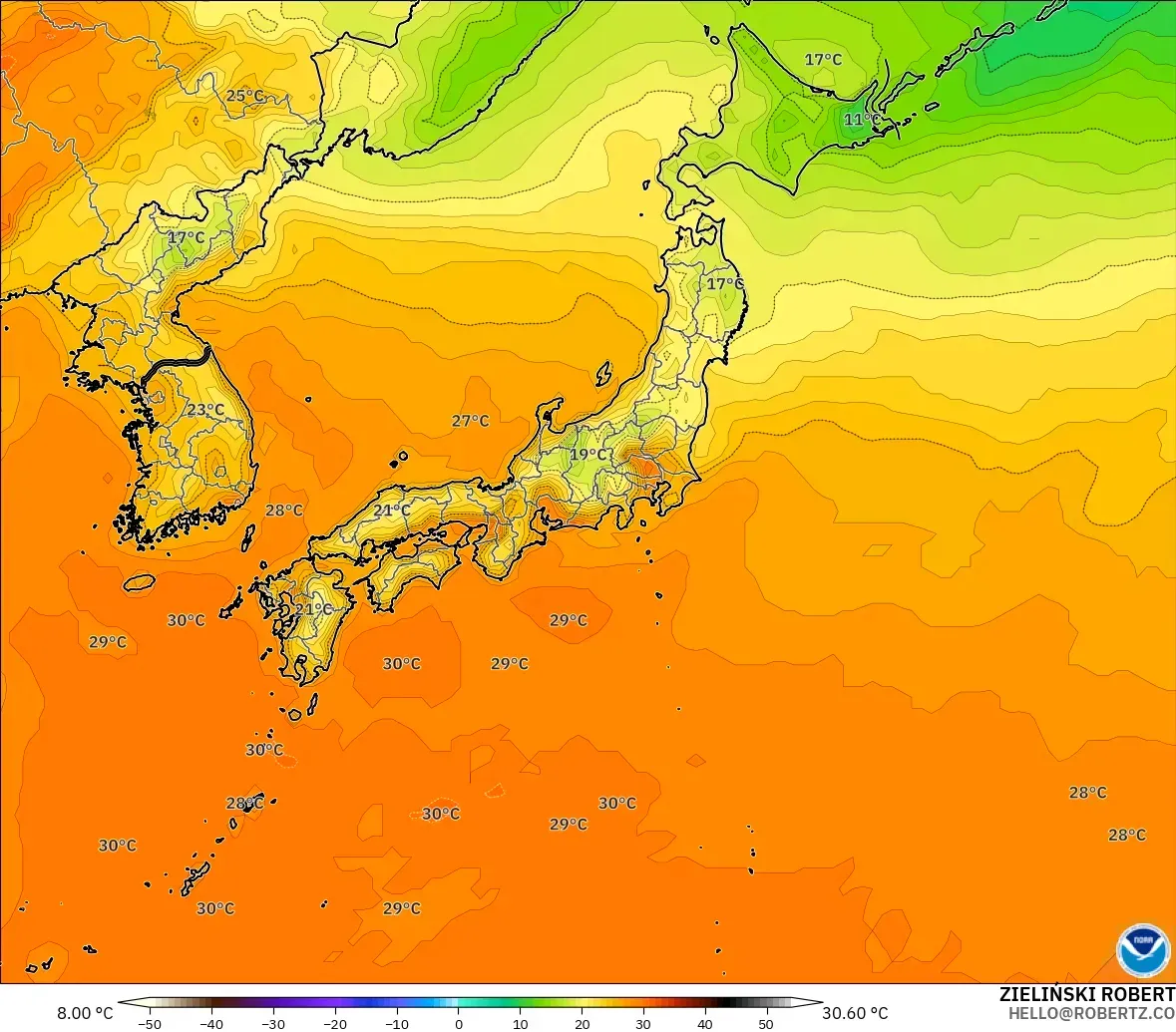 GFS model - Japonya, 2 m Sıcaklık