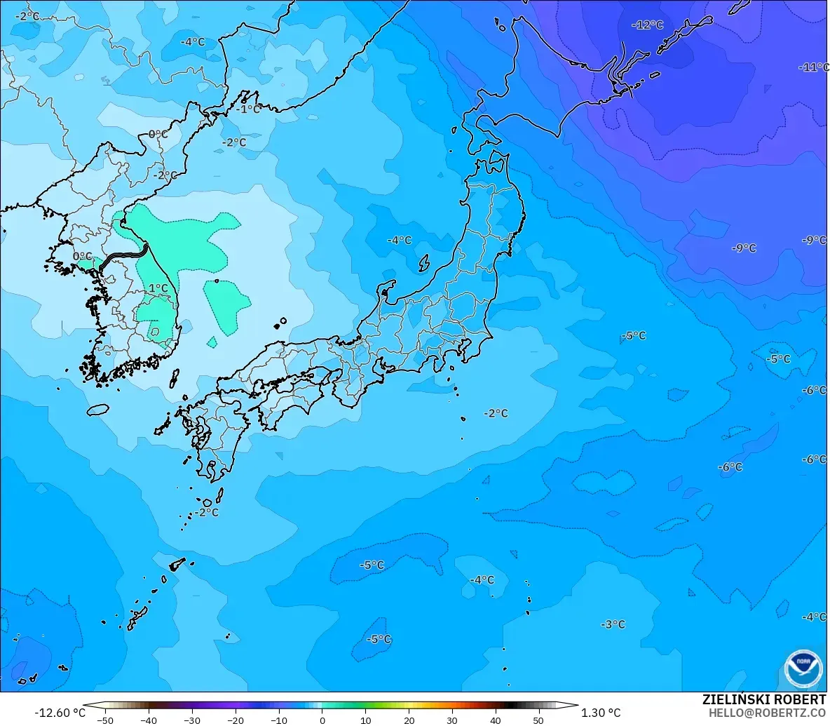 GFS model - Japonya, 500 hPa Sıcaklık