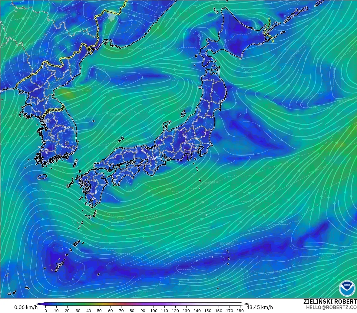 GFS model - Japonya, 10 m Rüzgâr