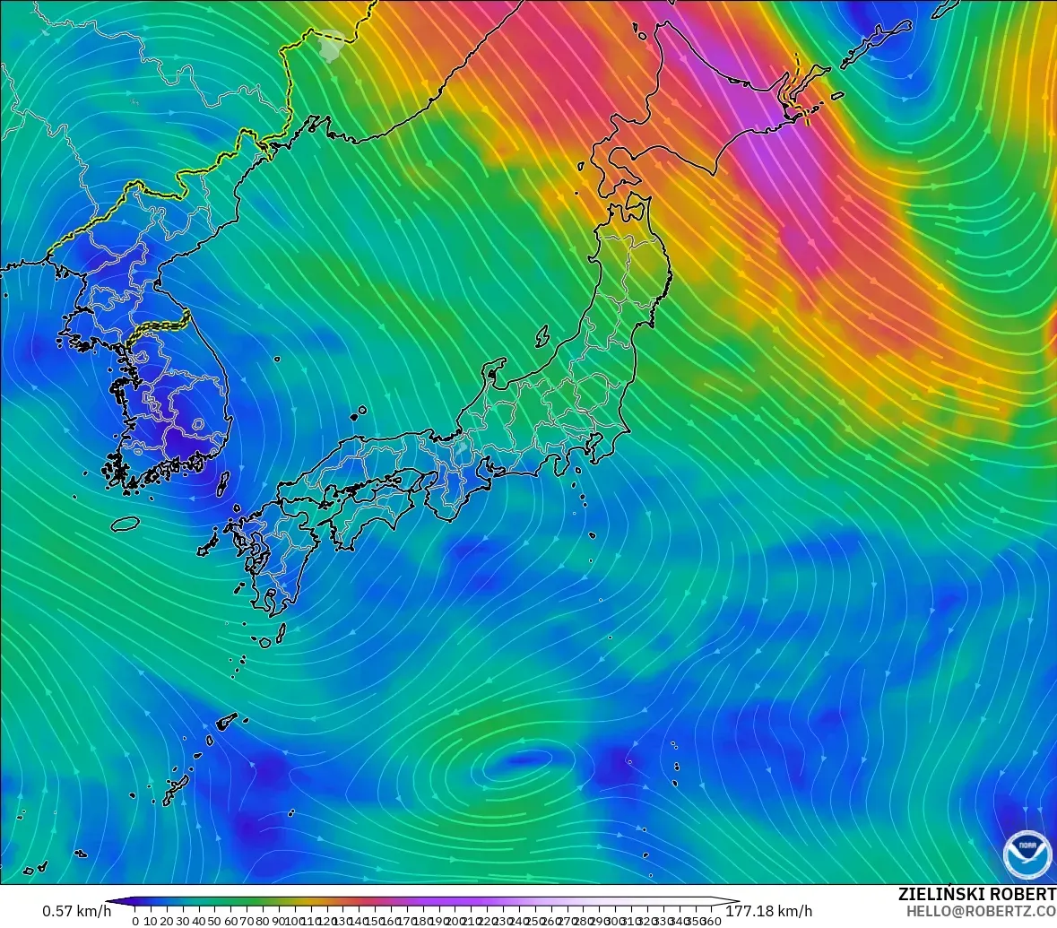 GFS model - Japonya, 300 hPa Rüzgârı (jet)