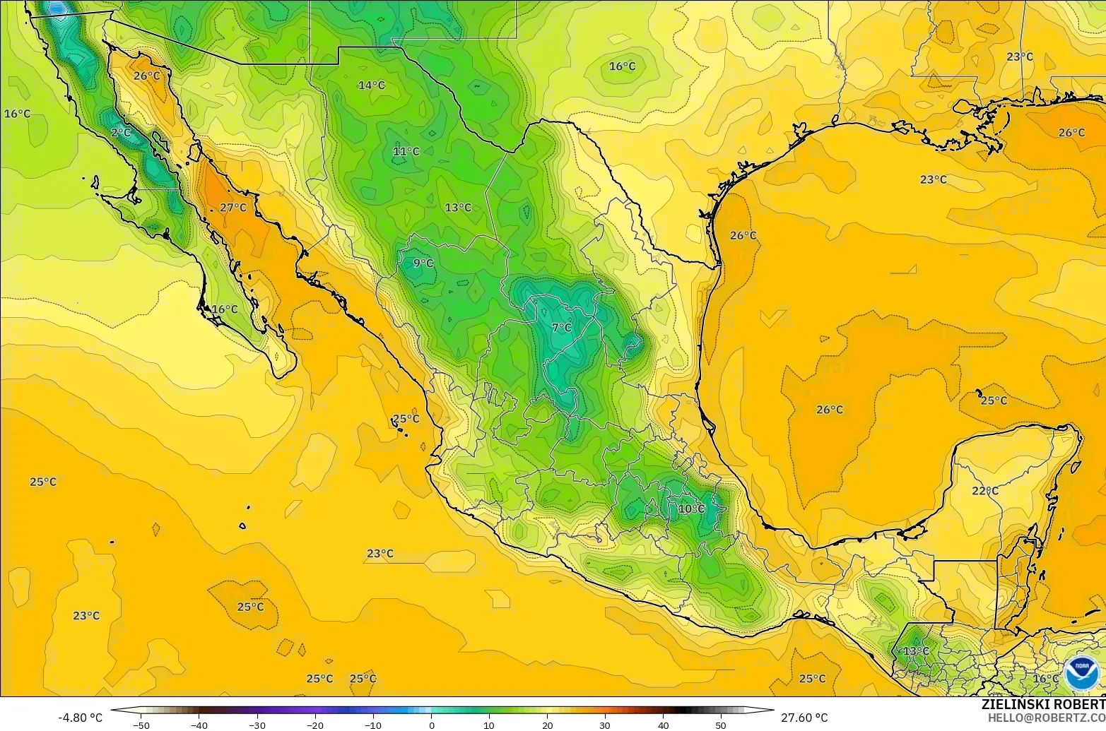 GFS model - Meksika, 2 m Çiy Noktası