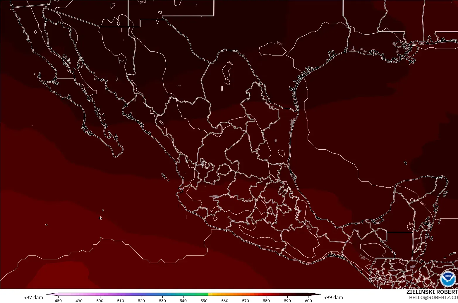 GFS model - Meksika, 500 hPa’da jeopotansiyel yükseklik