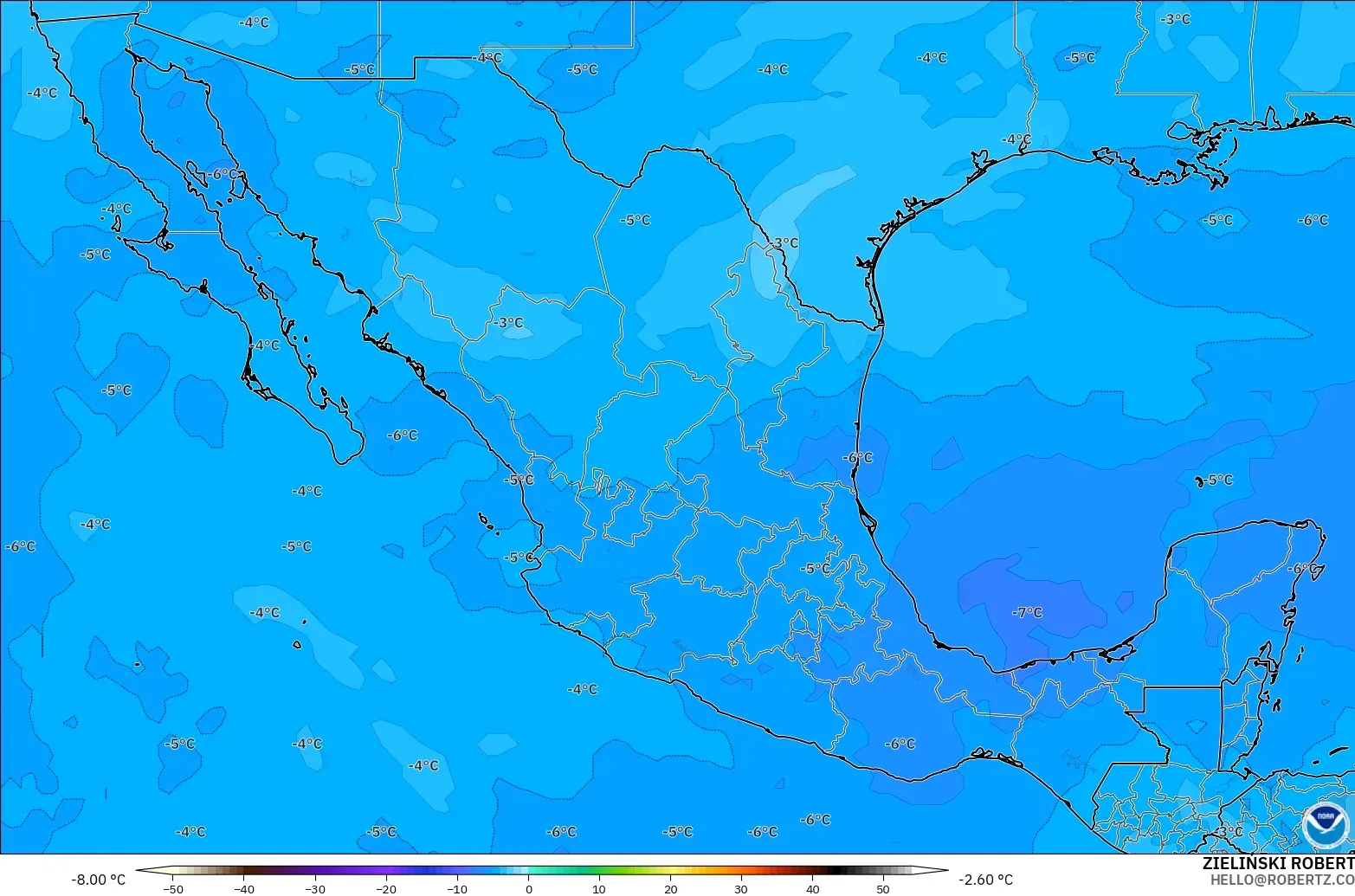 GFS model - Meksika, 500 hPa Sıcaklık