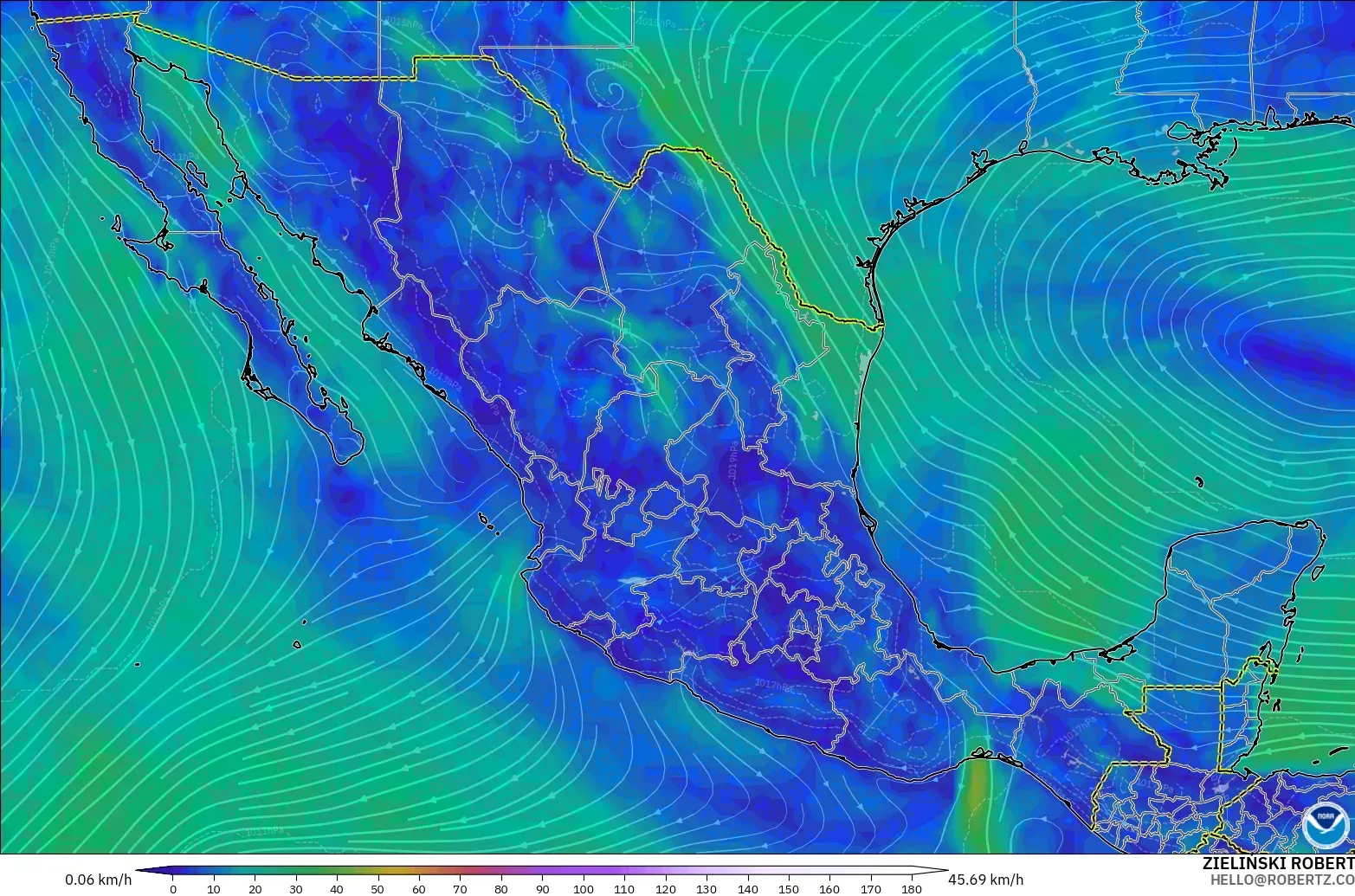 GFS model - Meksika, 10 m Rüzgâr