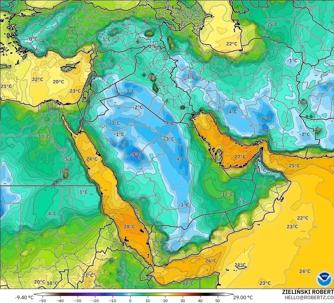 GFS model - Orta Doğu, 2 m Çiy Noktası