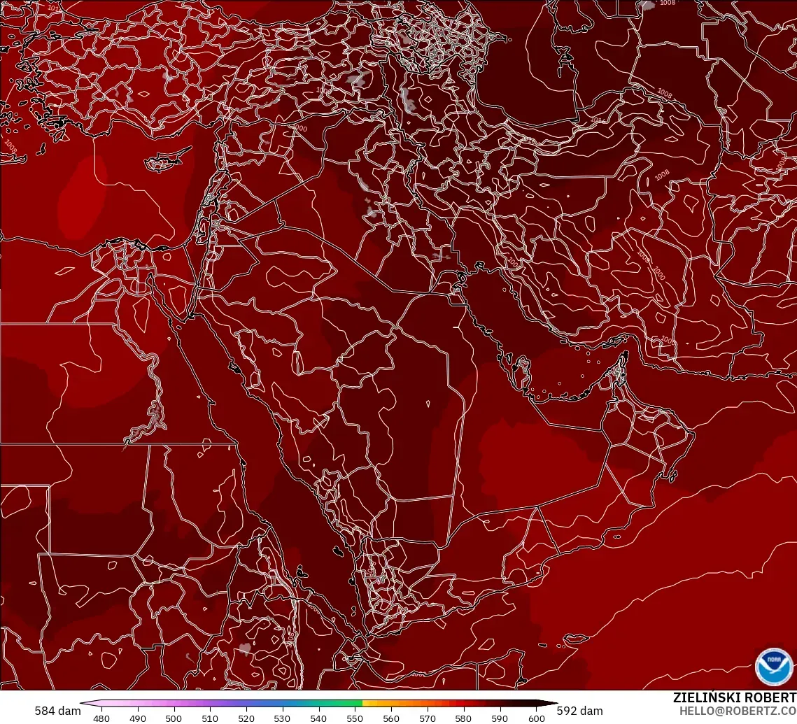 GFS model - Orta Doğu, 500 hPa’da jeopotansiyel yükseklik