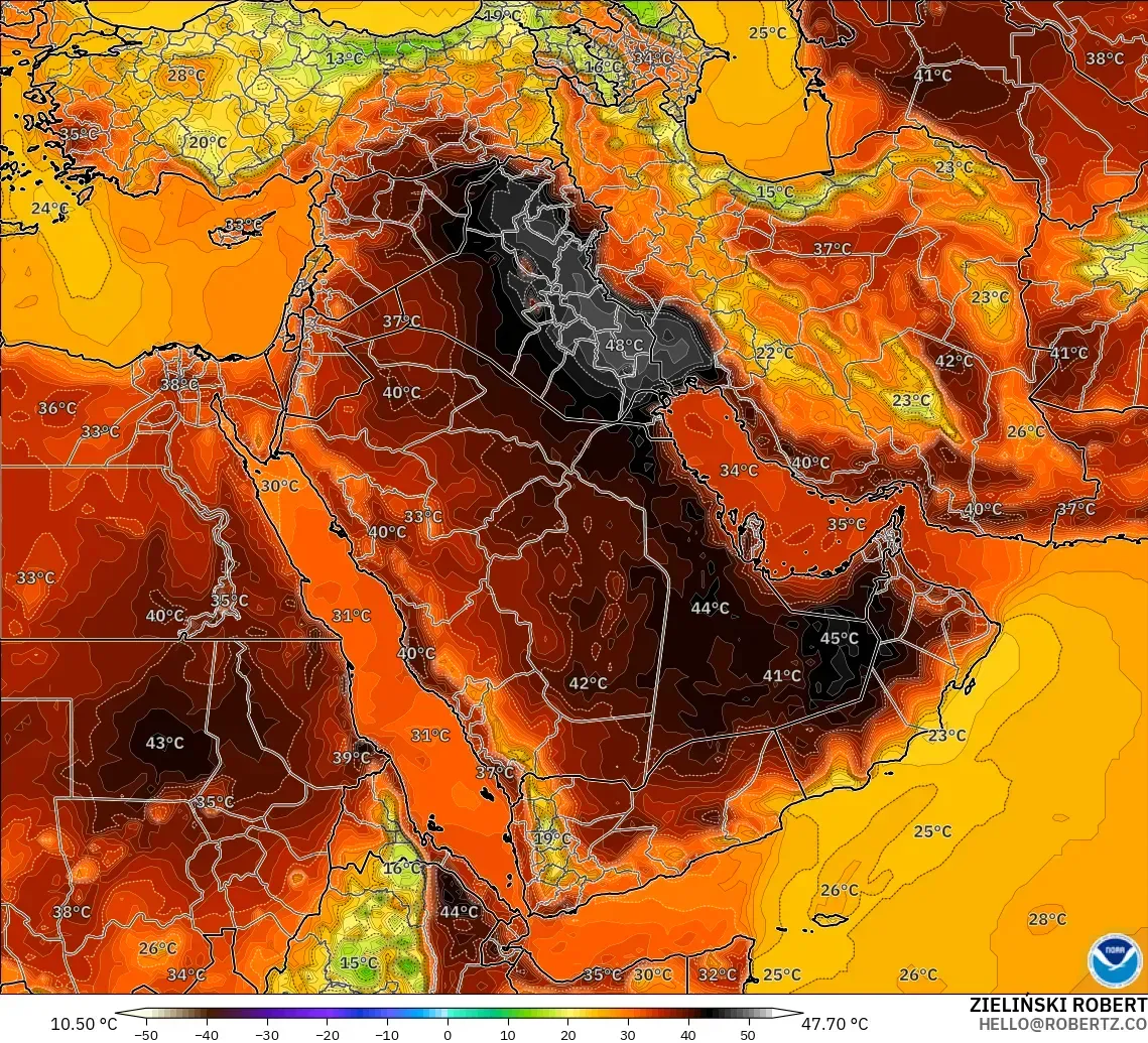 GFS model - Orta Doğu, 2 m Sıcaklık