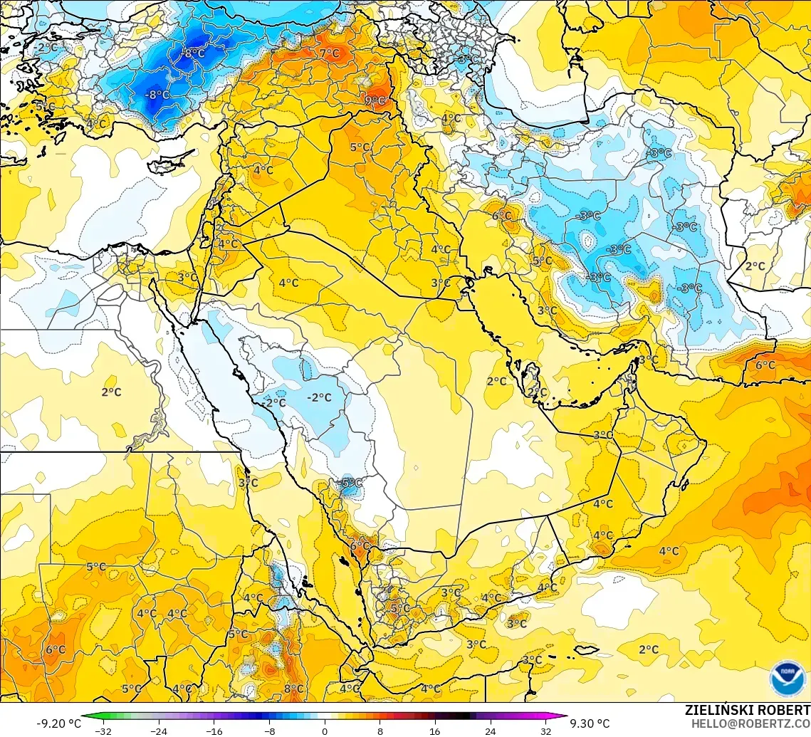 GFS model - Orta Doğu, 850 hPa Sıcaklık Anomalisi
