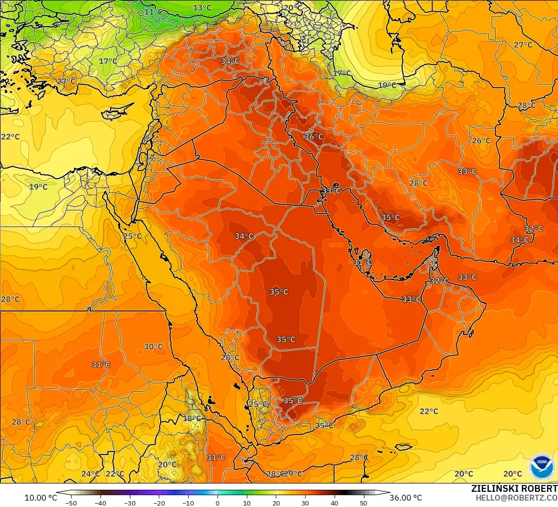 GFS model - Orta Doğu, 850 hPa Sıcaklık
