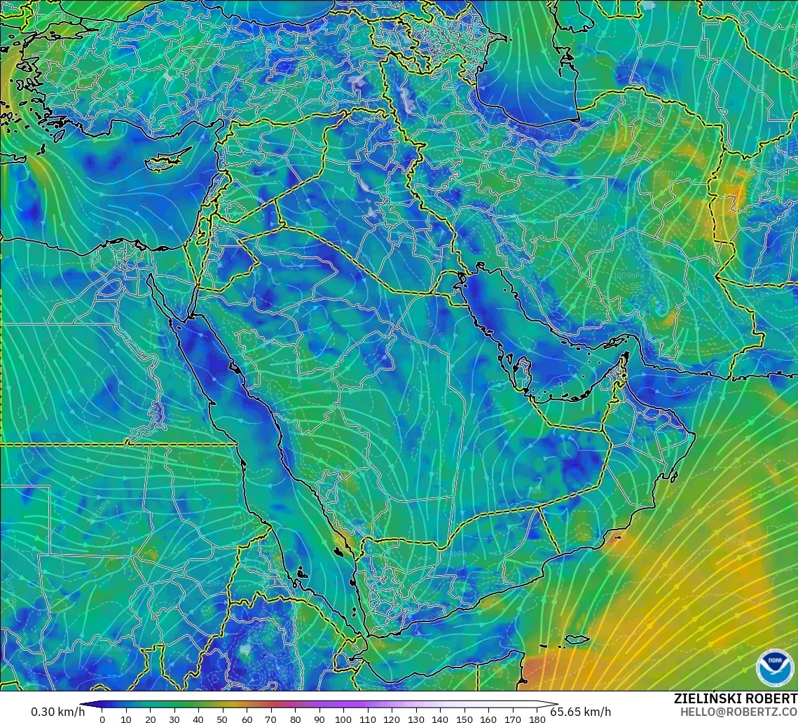 GFS model - Orta Doğu, 10 m Rüzgâr