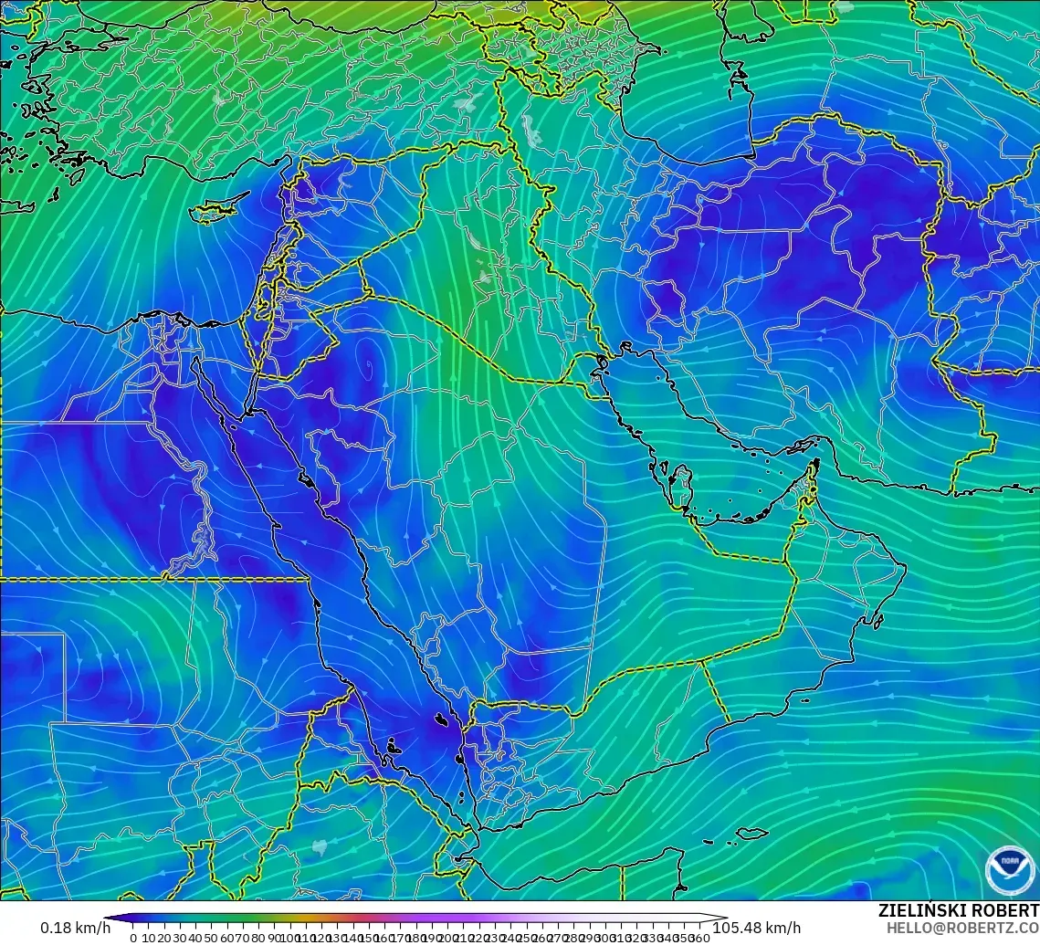 GFS model - Orta Doğu, 300 hPa Rüzgârı (jet)