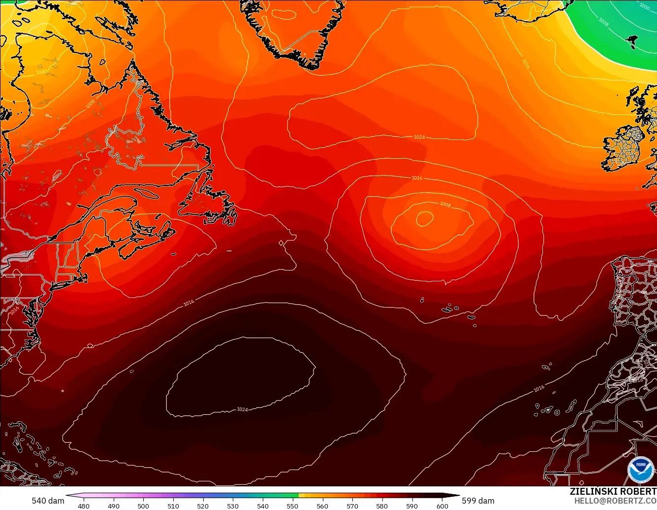 GFS model - Kuzey Atlantik, 500 hPa’da jeopotansiyel yükseklik