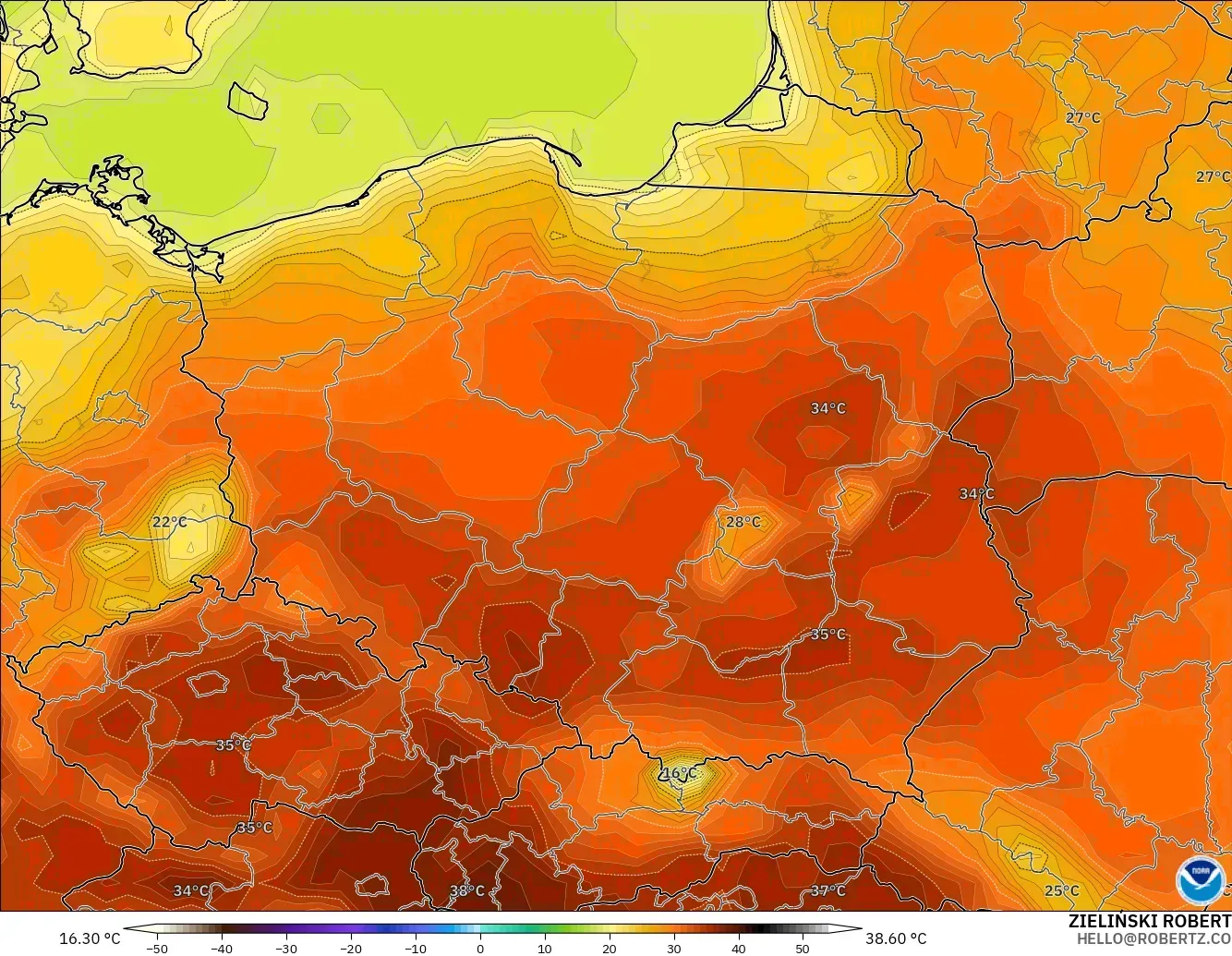 GFS model - Polonya, 2 m Sıcaklık