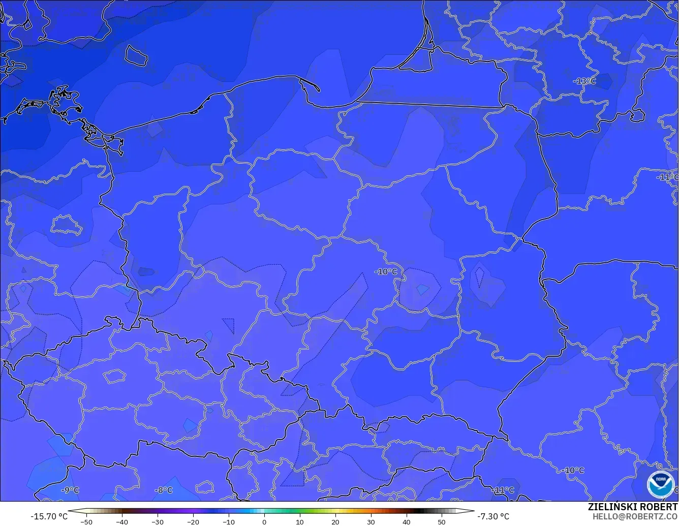 GFS model - Polonya, 500 hPa Sıcaklık
