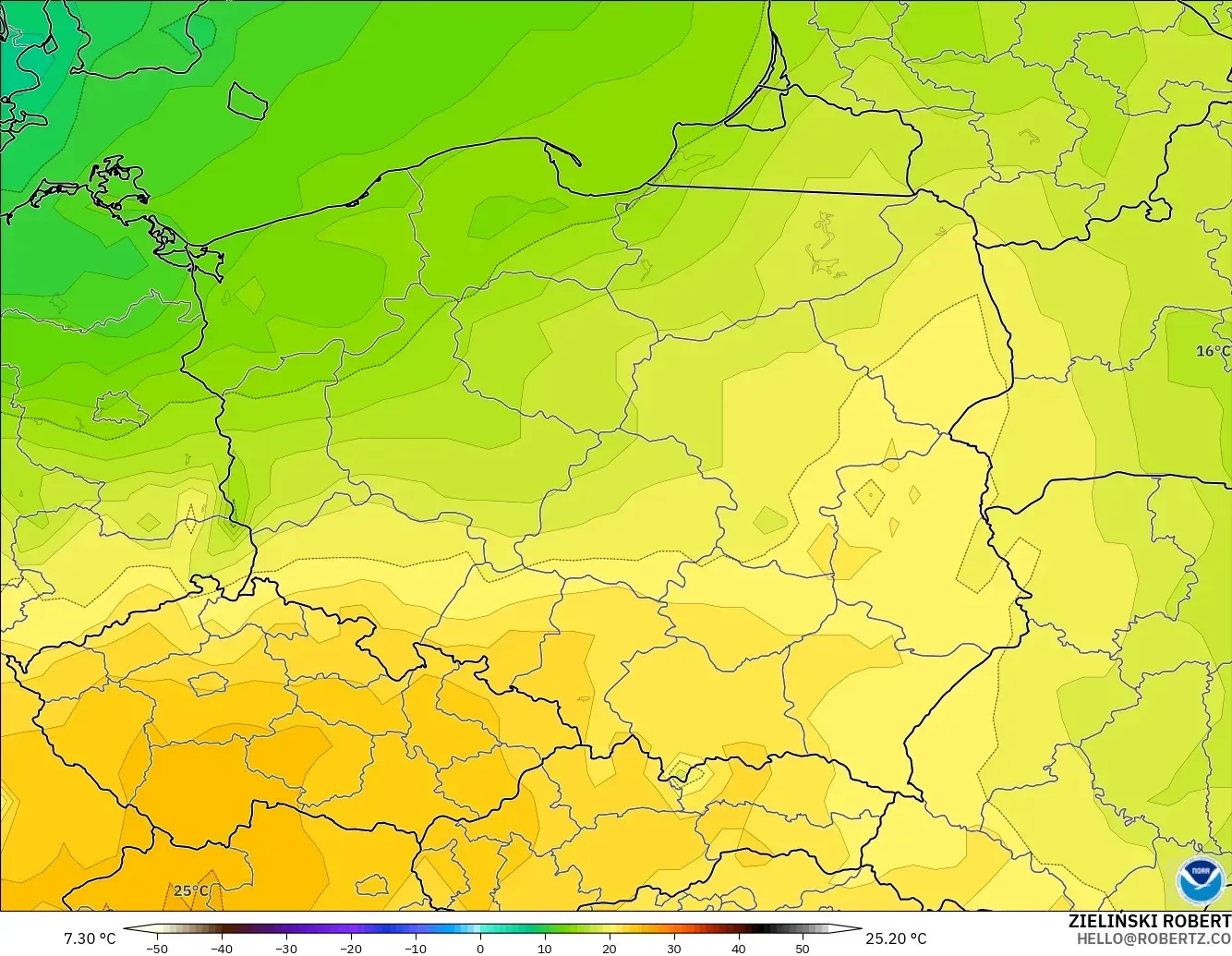 GFS model - Polonya, 850 hPa Sıcaklık