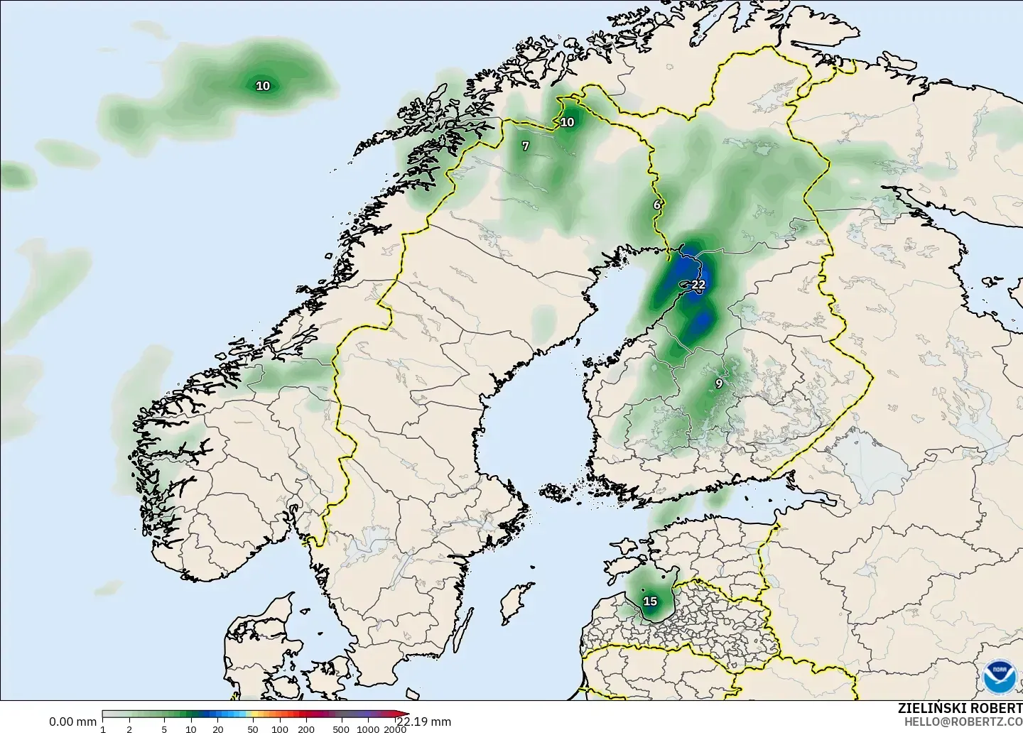 GFS model - İskandinavya, Yağış Birikimi