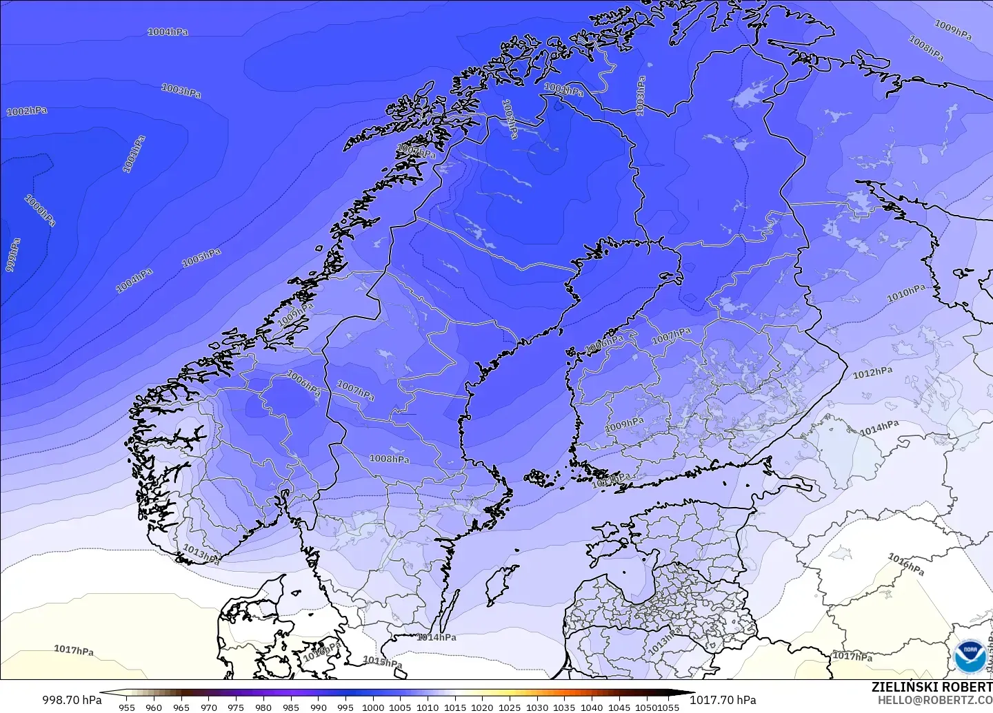 GFS model - İskandinavya, Basınç