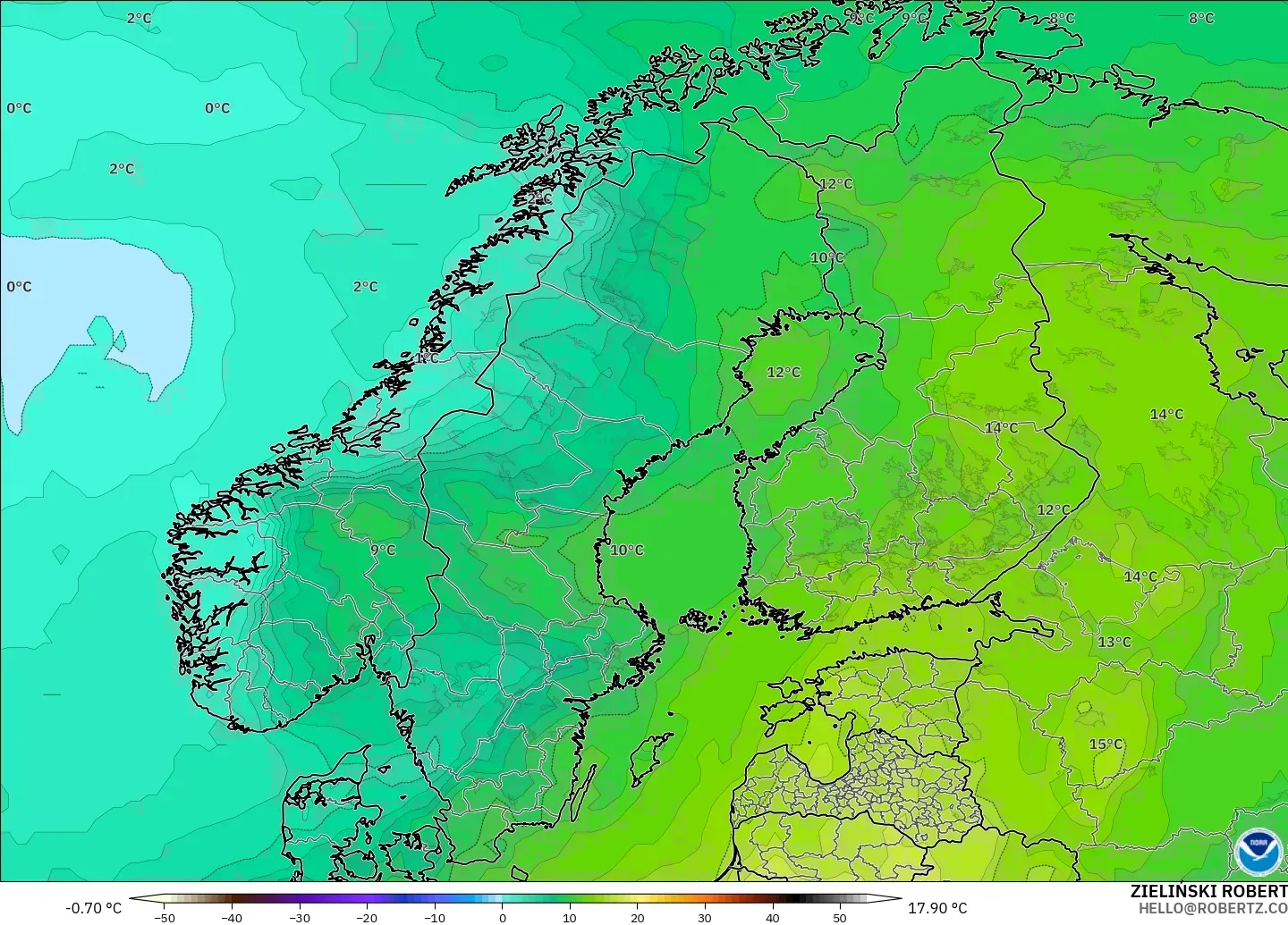 GFS model - İskandinavya, 850 hPa Sıcaklık