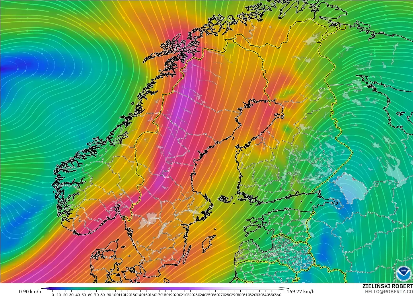 GFS model - İskandinavya, 300 hPa Rüzgârı (jet)
