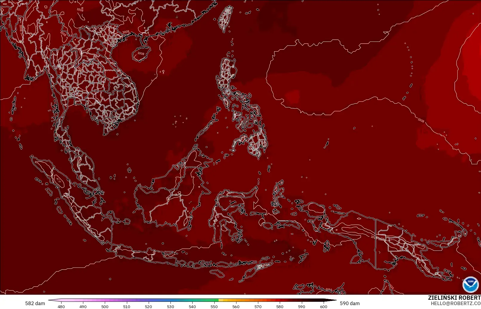 GFS model - Güneydoğu Asya, 500 hPa’da jeopotansiyel yükseklik