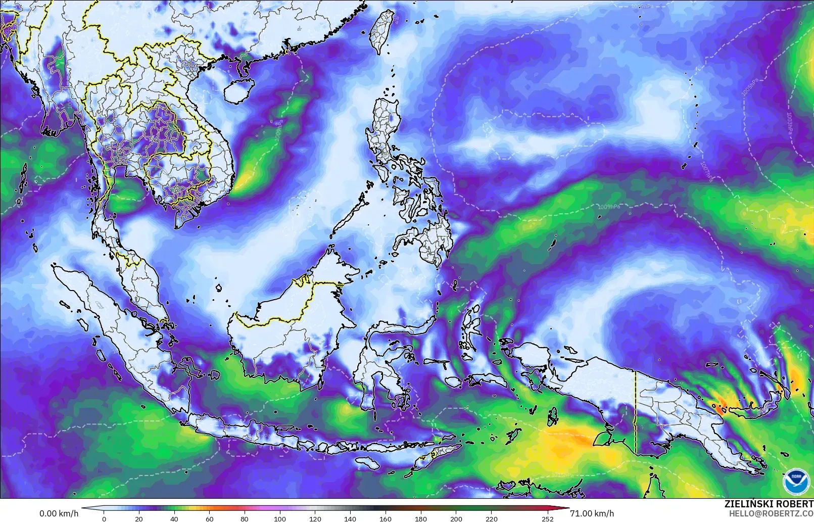 GFS model - Güneydoğu Asya, Rüzgâr Esintileri