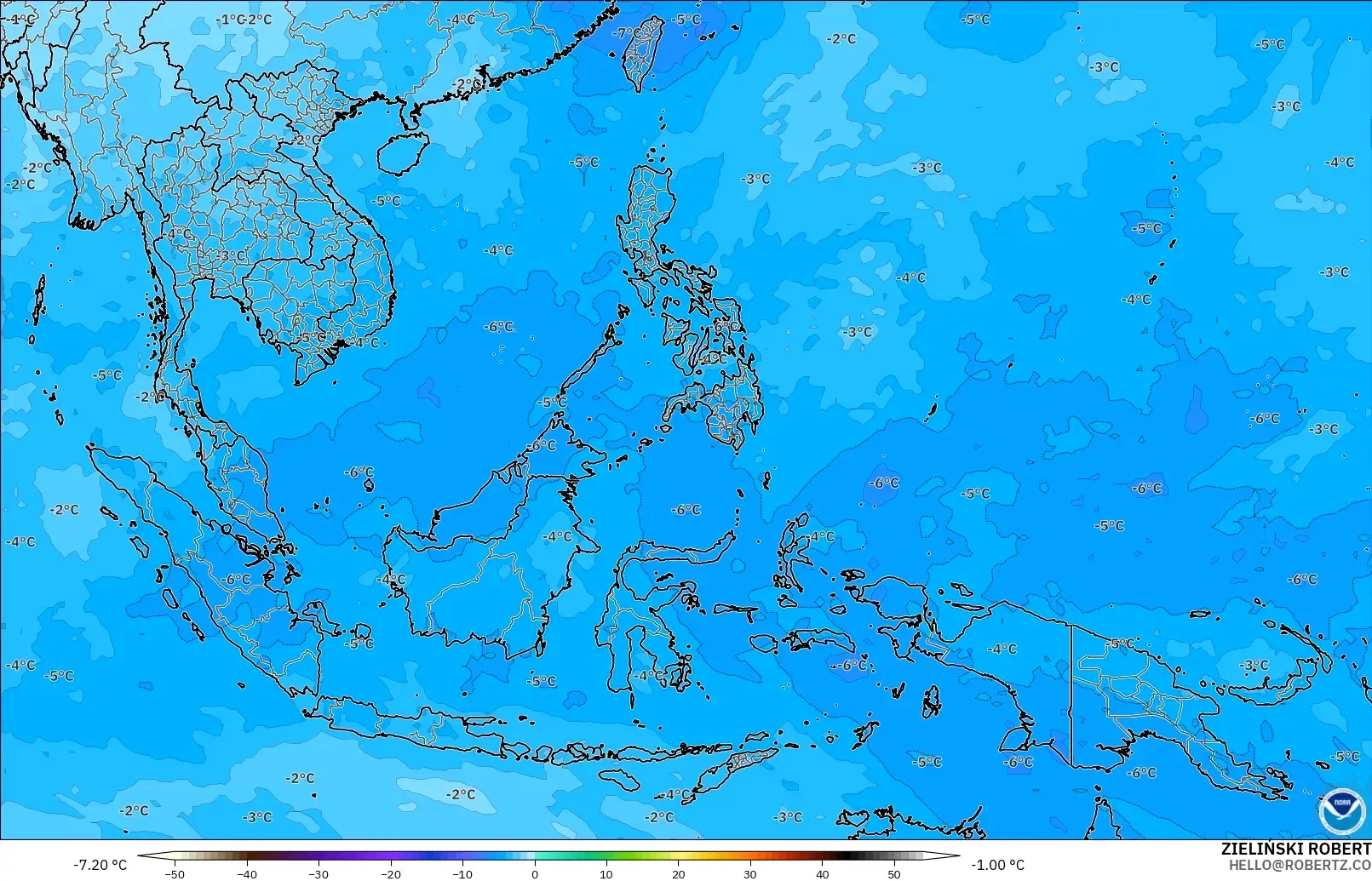 GFS model - Güneydoğu Asya, 500 hPa Sıcaklık
