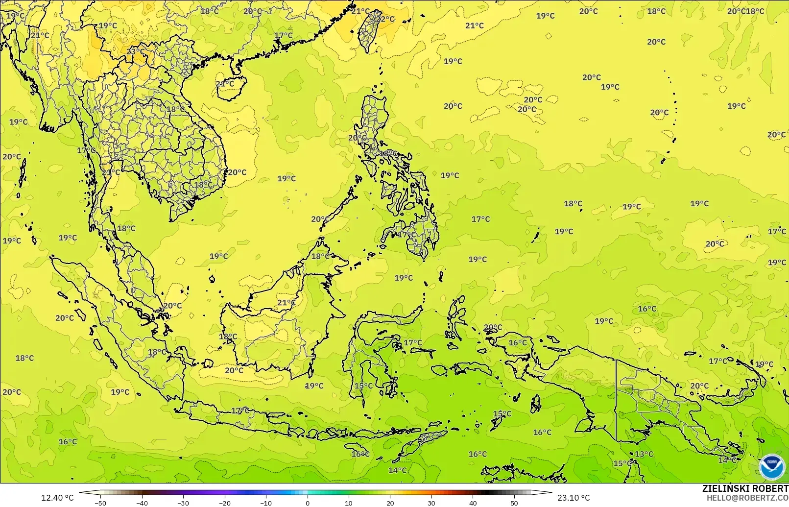 GFS model - Güneydoğu Asya, 850 hPa Sıcaklık