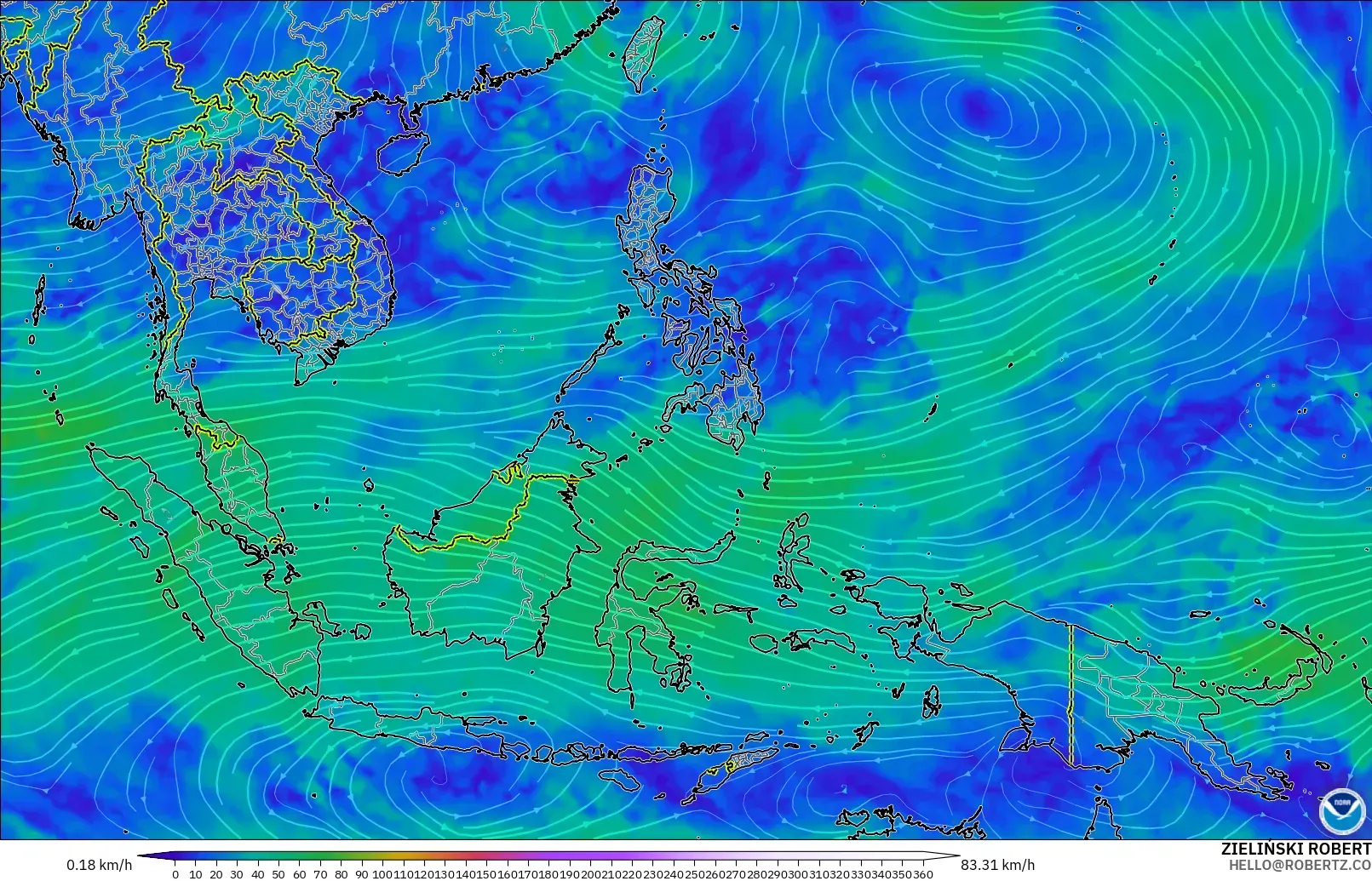 GFS model - Güneydoğu Asya, 300 hPa Rüzgârı (jet)
