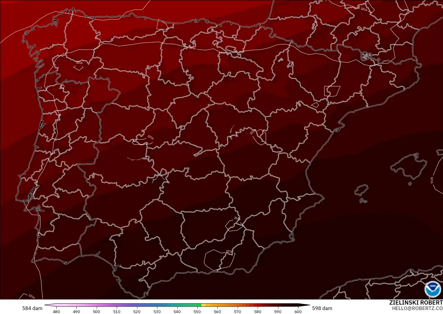 GFS model - İspanya, 500 hPa’da jeopotansiyel yükseklik