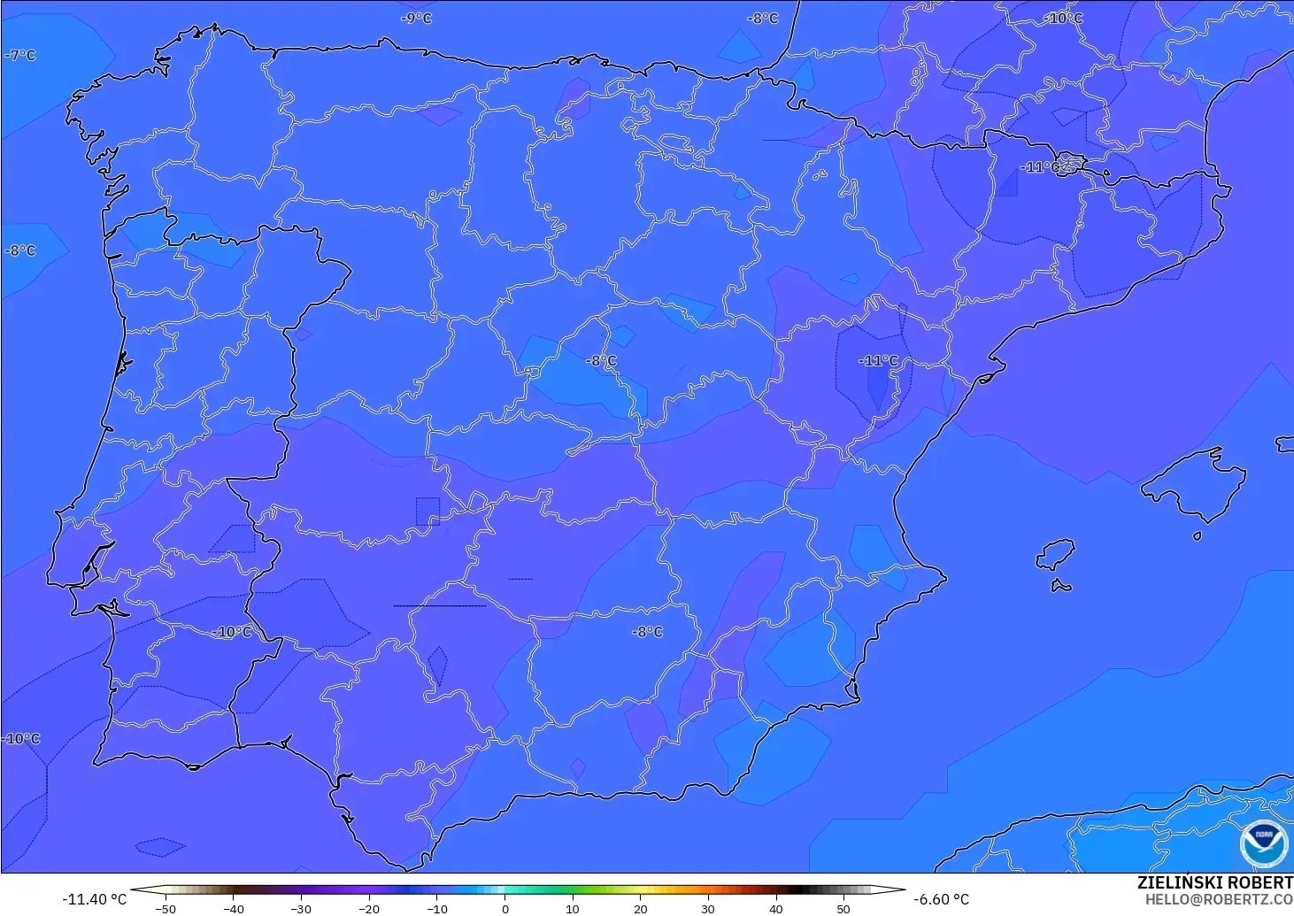 GFS model - İspanya, 500 hPa Sıcaklık