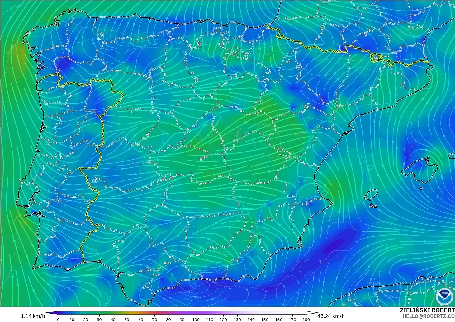 GFS model - İspanya, 10 m Rüzgâr