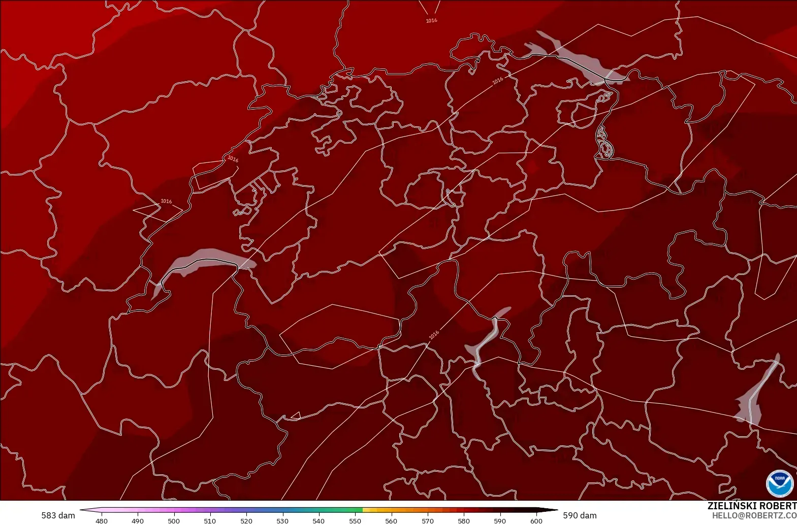 GFS model - İsviçre, 500 hPa’da jeopotansiyel yükseklik