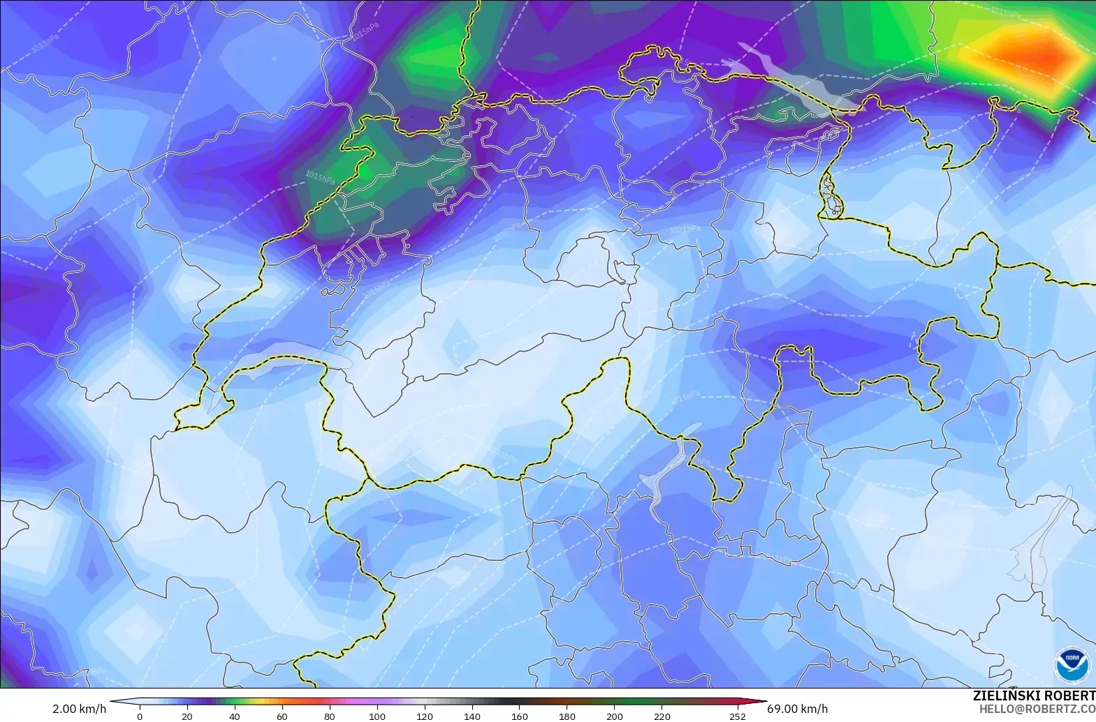 GFS model - İsviçre, Rüzgâr Esintileri