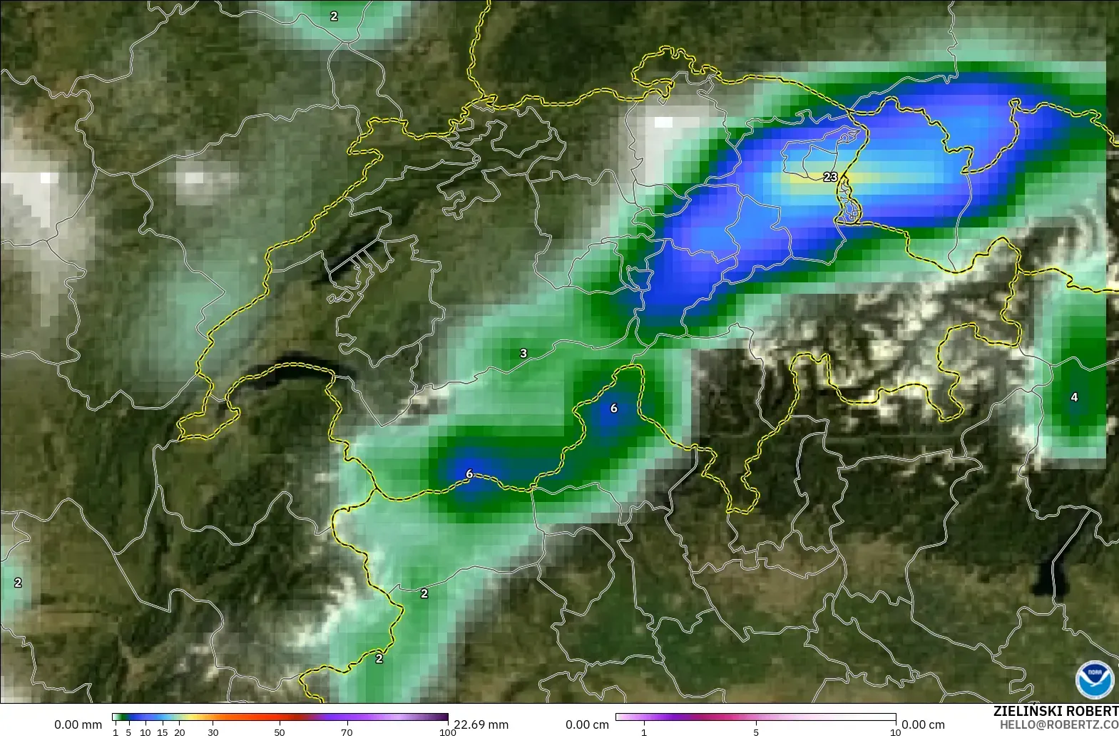 GFS model - İsviçre, Yağış, Bulut ve Basınç