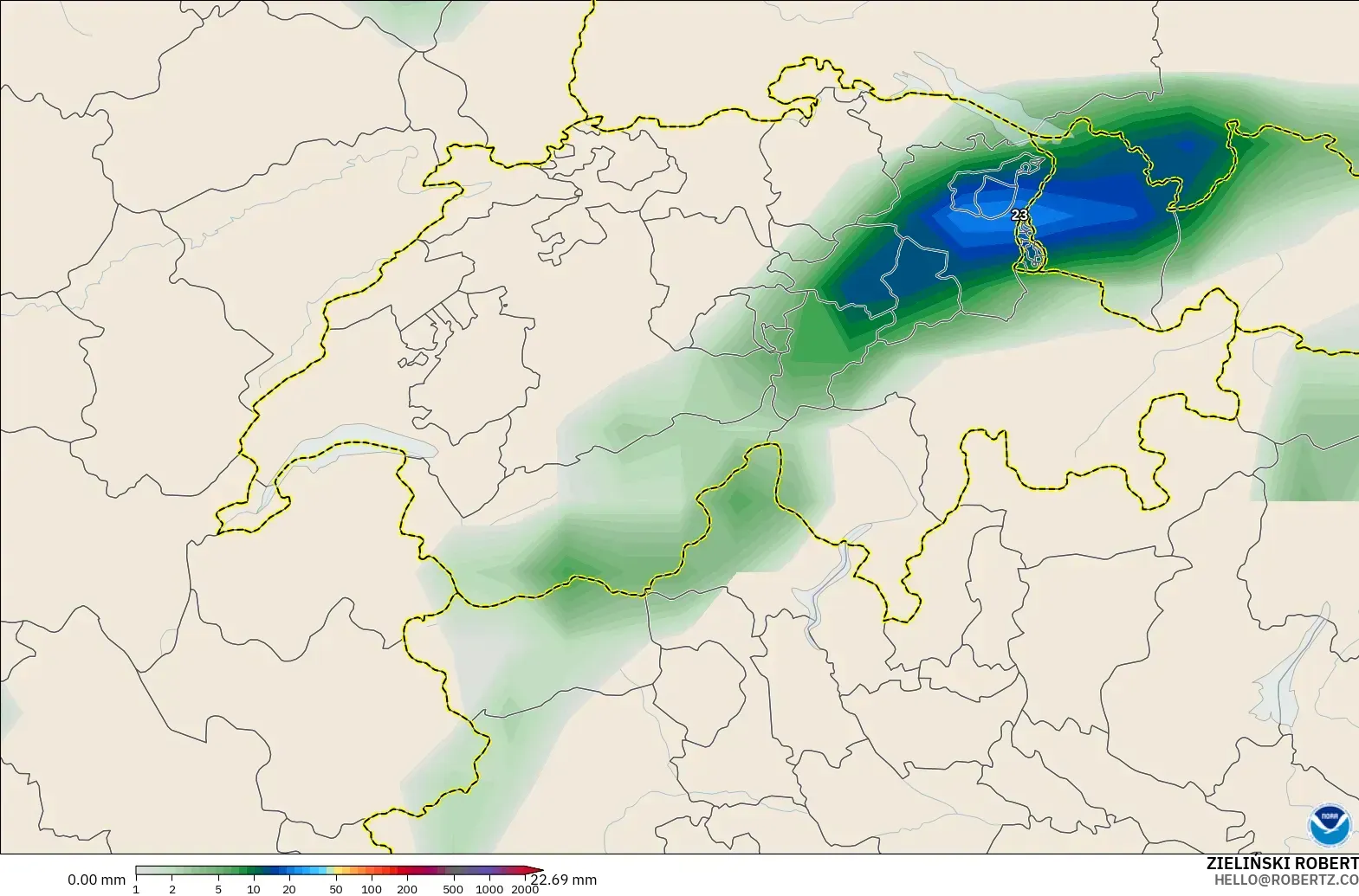 GFS model - İsviçre, Yağış Birikimi