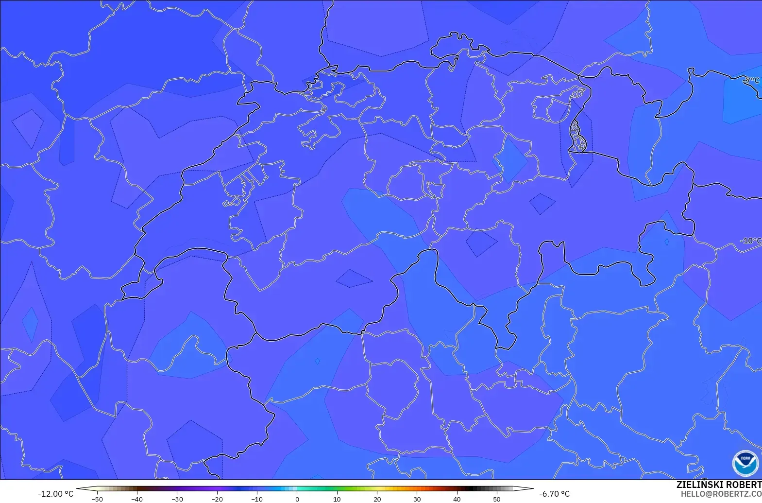GFS model - İsviçre, 500 hPa Sıcaklık
