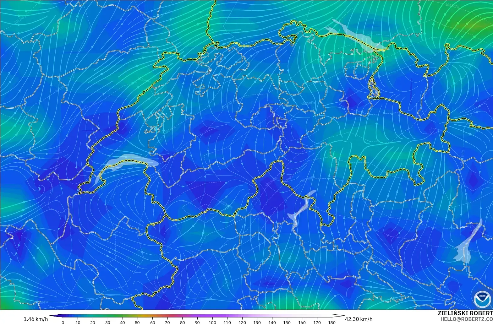 GFS model - İsviçre, 10 m Rüzgâr