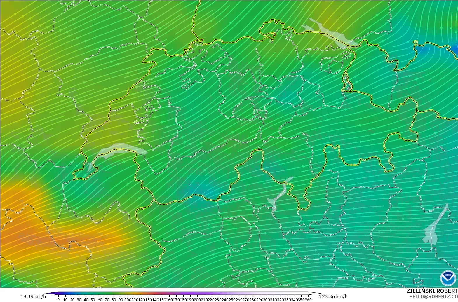 GFS model - İsviçre, 300 hPa Rüzgârı (jet)